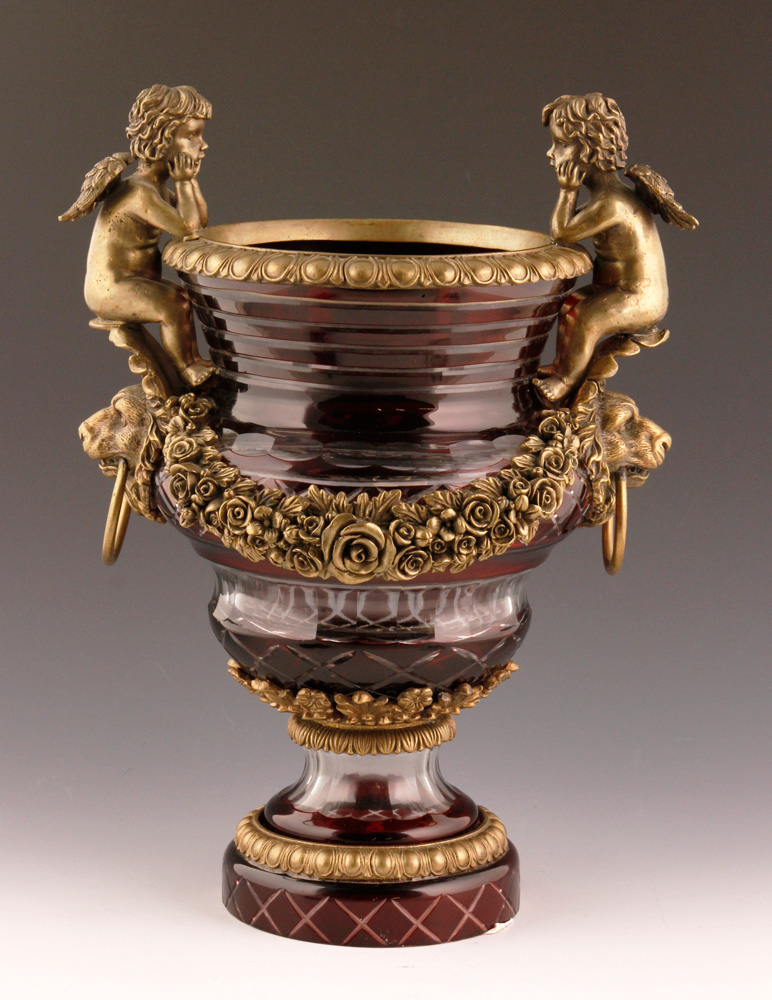 Appraisal: - th C Continental Ruby Overlay Vase th century Continental