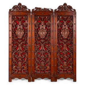 Appraisal: A Baroque Style Carved Walnut Three-Panel Floor Screen Late th