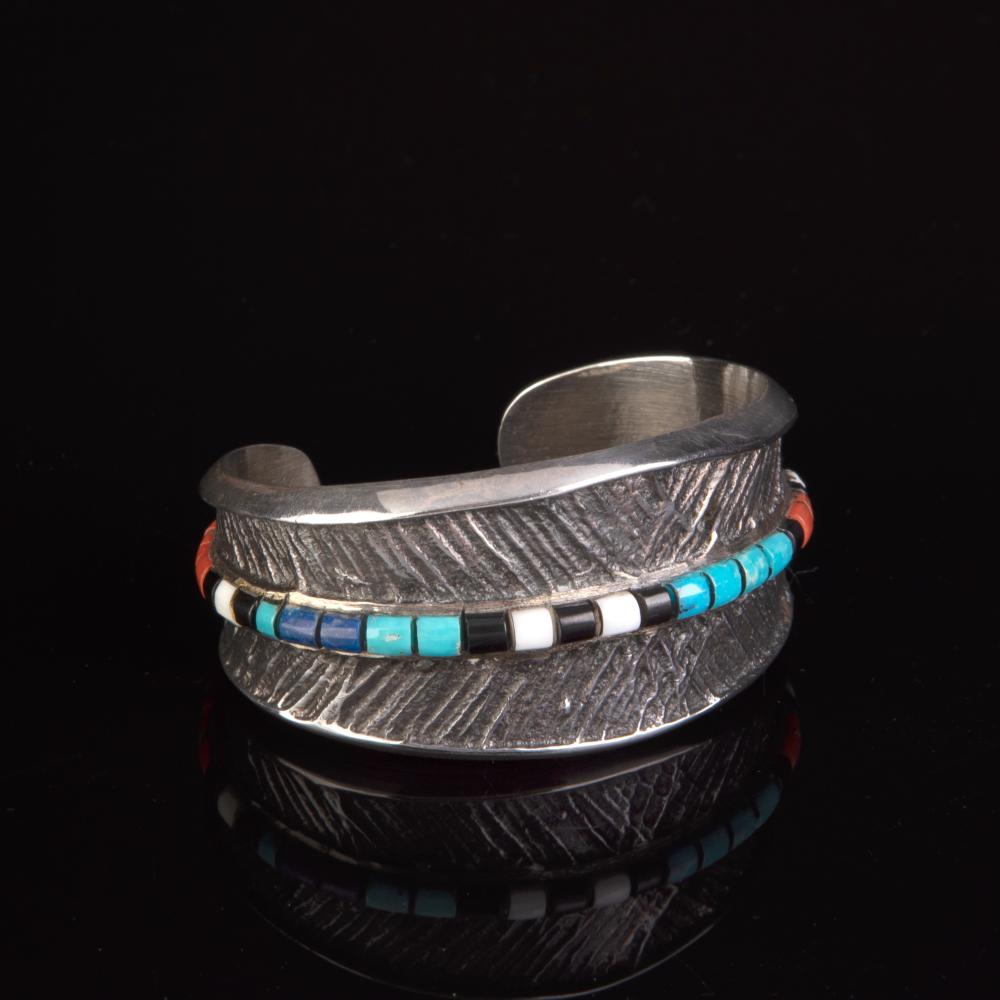 Appraisal: PRESTON MONONGYE TUFA CAST SILVER AND STONE INLAY CUFF BRACELETPreston