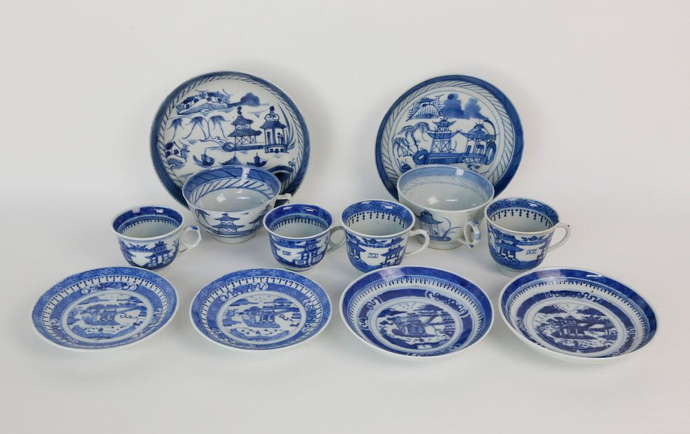 Appraisal: Six Assembled Canton Blue and White Cups and Saucers mid