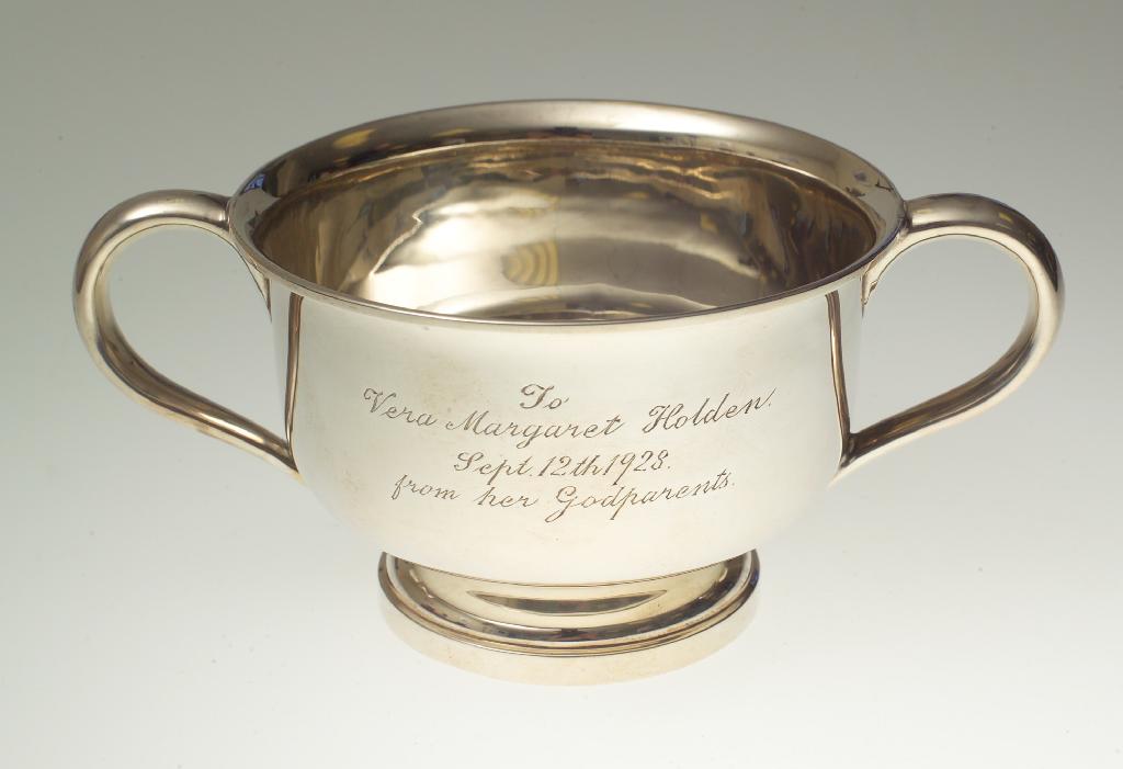 Appraisal: SILVER TWO-HANDLED BOWL Birmingham with presentation inscription Across handles cm