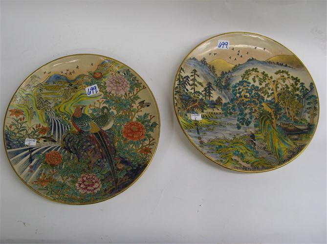 Appraisal: PAIR OF SIGNED SATSUMA JAPANESE POTTERY CHARGERS hand painted gold