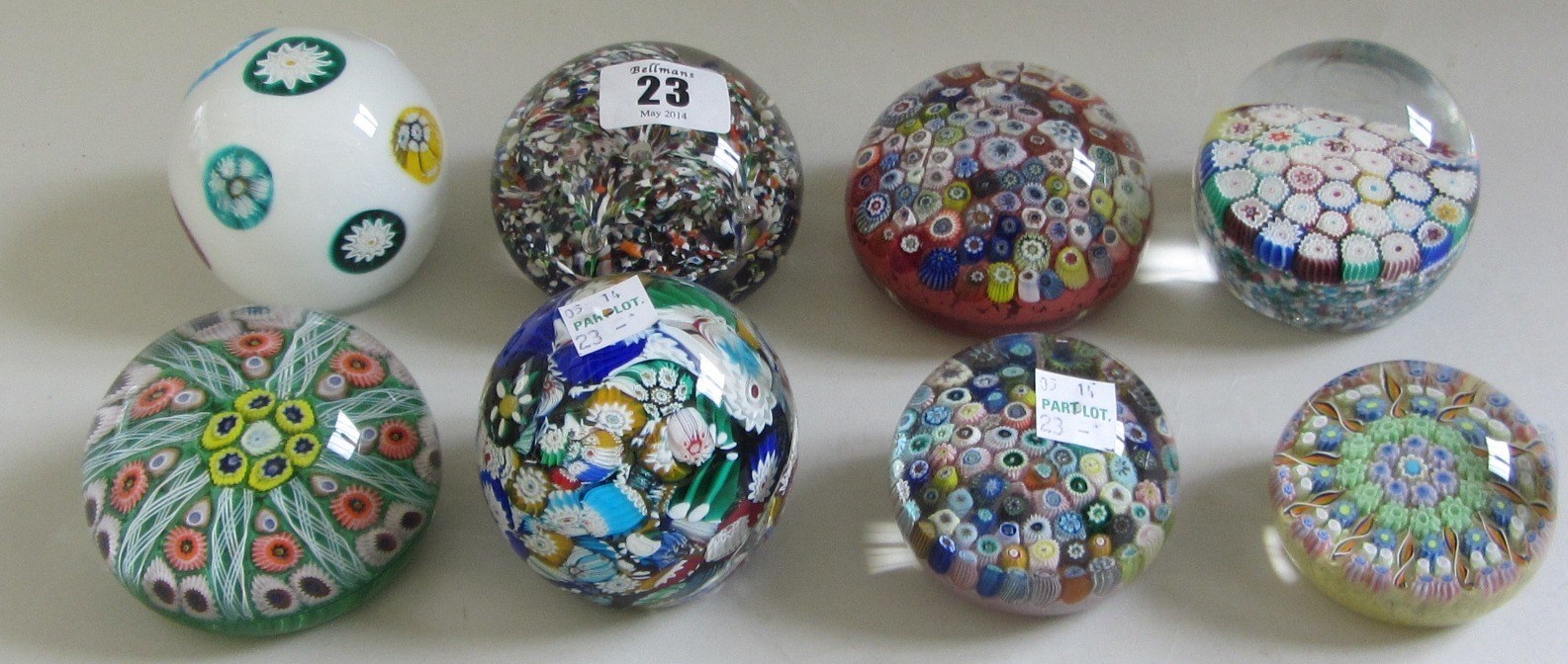 Appraisal: A group of eight various glass millefiori paperweights th century