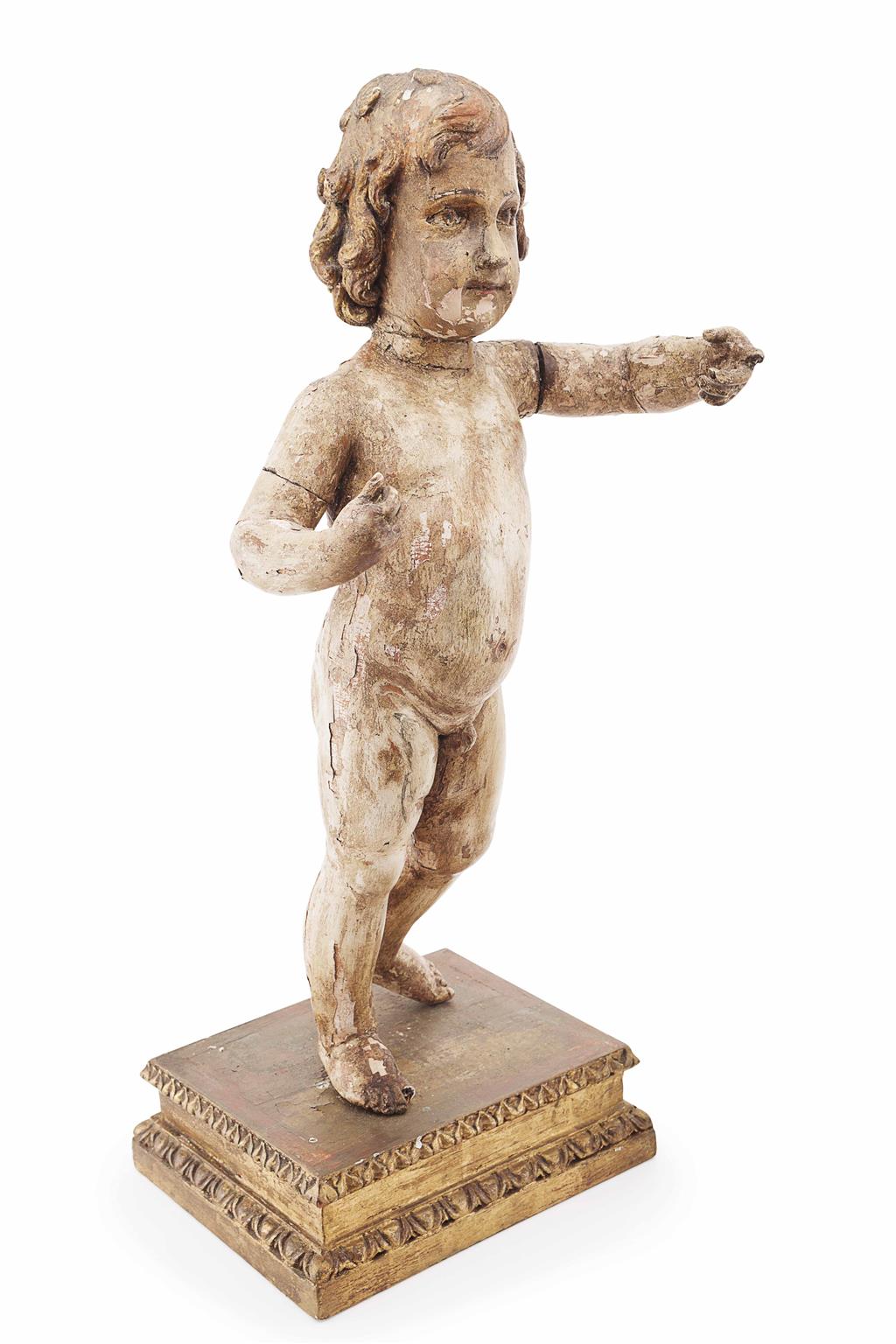 Appraisal: CONTINENTAL CARVED WOOD GESSO AND POLYCHROME FIGURE OF A BOY