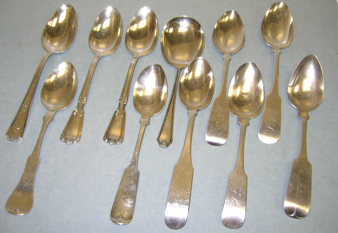 Appraisal: ELEVEN STERLING AND COIN SILVER TABLESPOONS Various American makers including