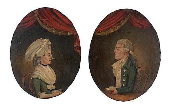 Appraisal: TH CENTURY ENGLISH MINIATURE PROFILE PORTRAITS A pair of th