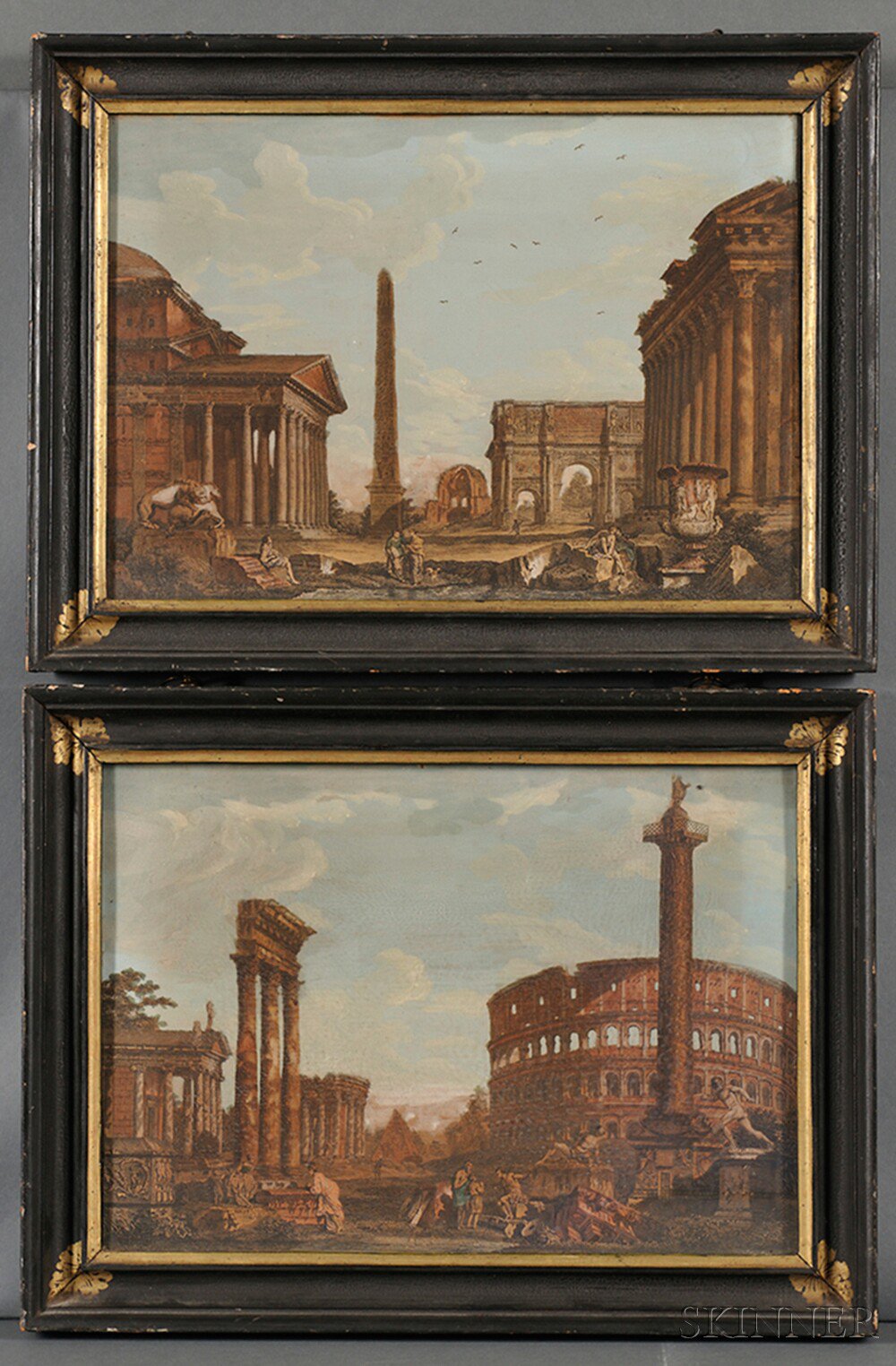 Appraisal: Pair of Black-painted and Parcel-gilt Frames America early th century