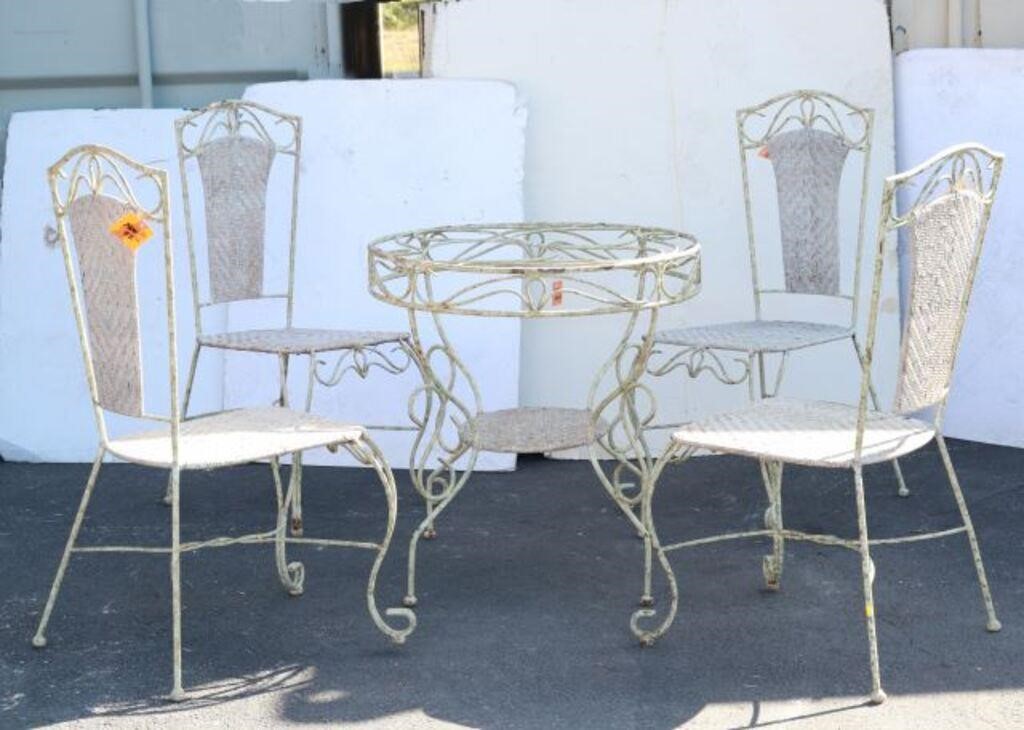 Appraisal: lot of Wrought iron and rattan patio set all with