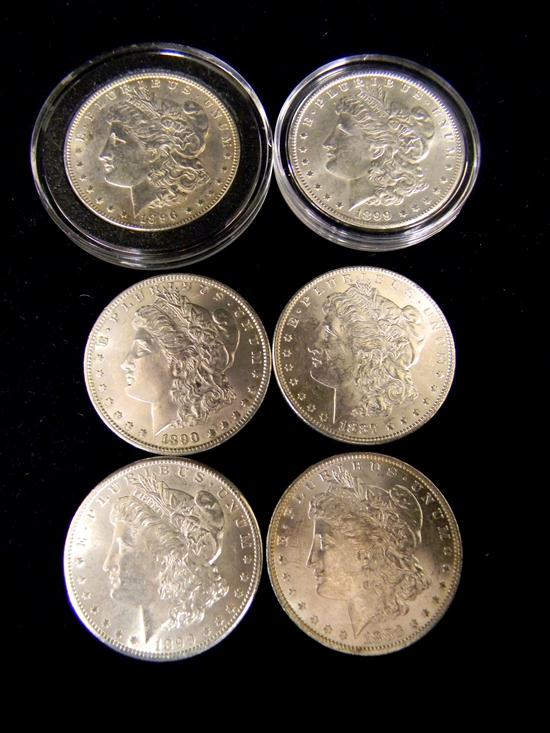 Appraisal: COINS six mixed date Morgan dollars all uncertified average grade