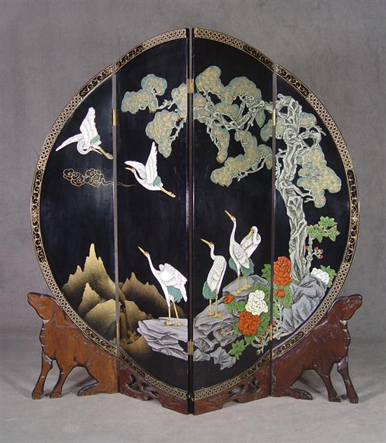 Appraisal: Chinese Coromandel Style Lacquer Screen th Century Four panels creating