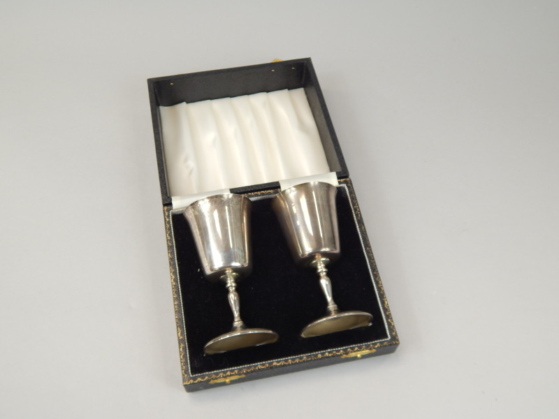 Appraisal: A pair of Elizabeth II silver goblets hallmarked for Birmingham