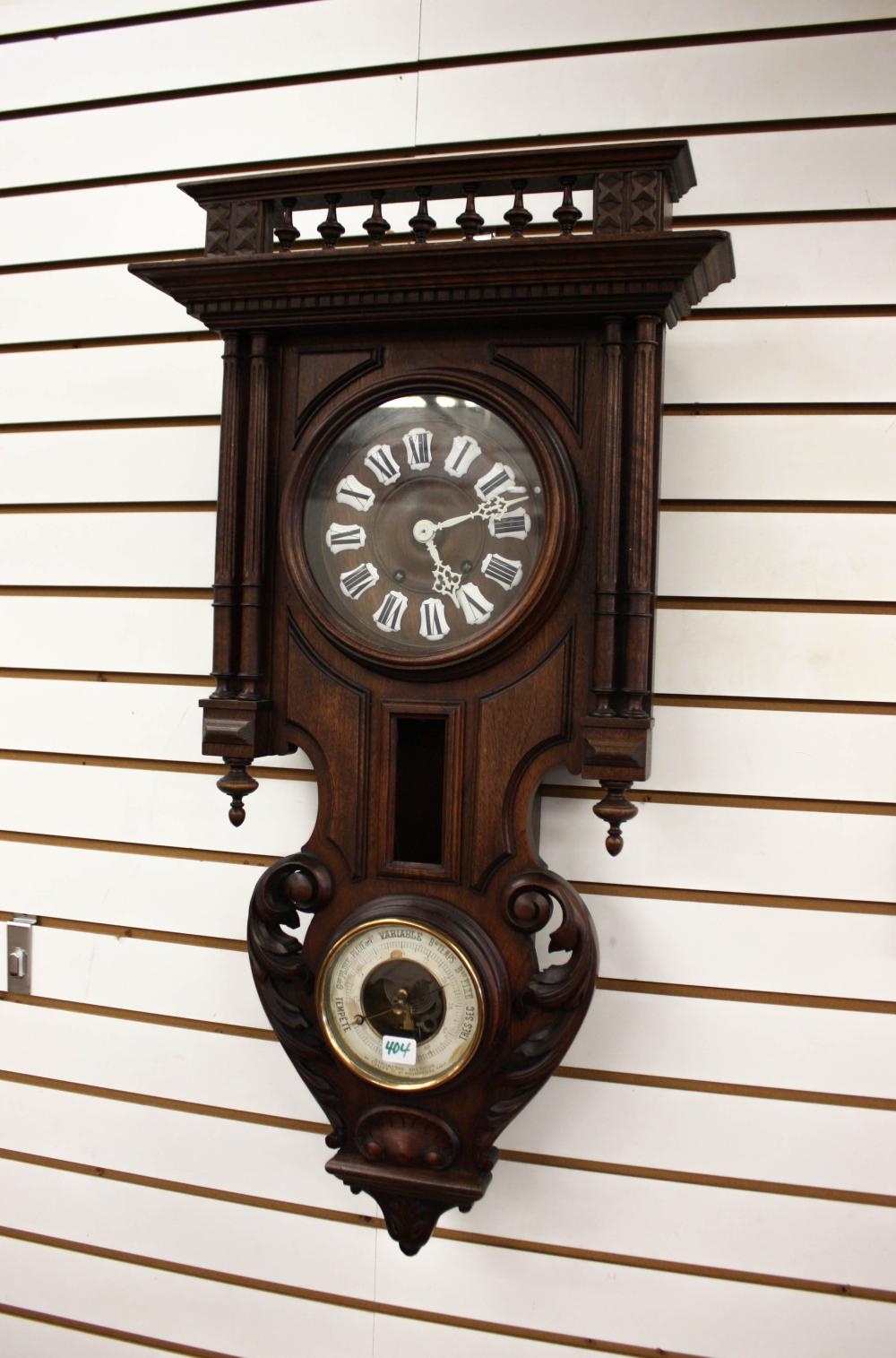 Appraisal: FRENCH WALNUT-CASED WALL CLOCK BAROMETER L-P Japy Cie Paris c