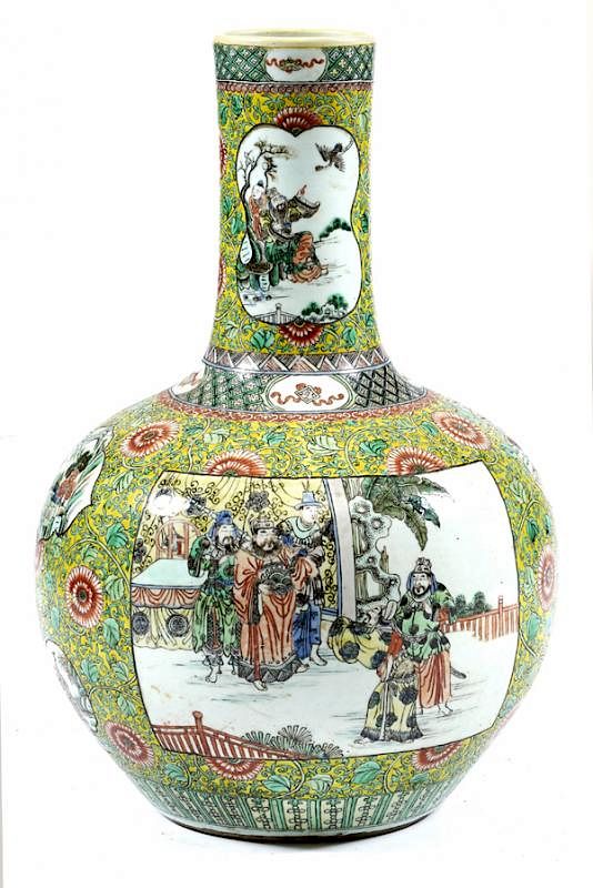 Appraisal: Large Chinese famille verte pencil neck vase Large Chinese famille