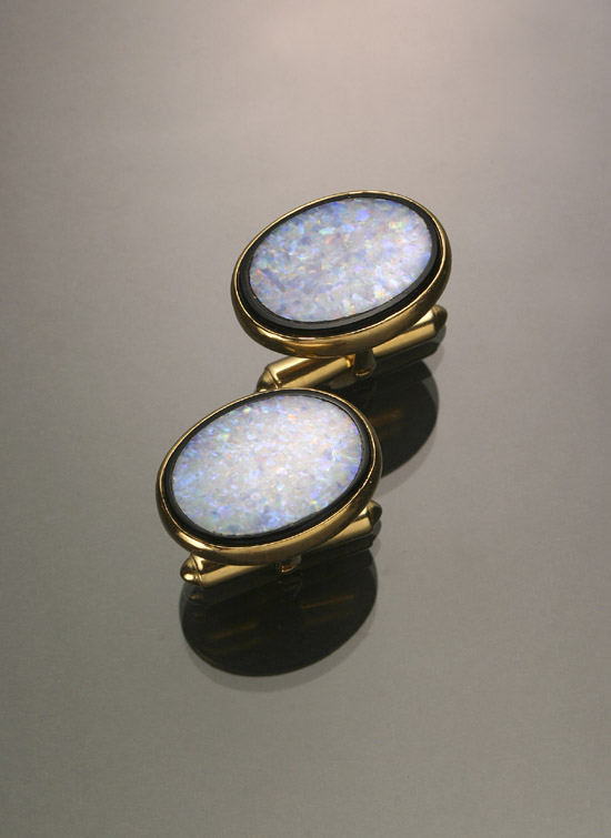 Appraisal: Pair of Gentleman's -Karat Yellow-Gold and Black Opal Doublet Cuff