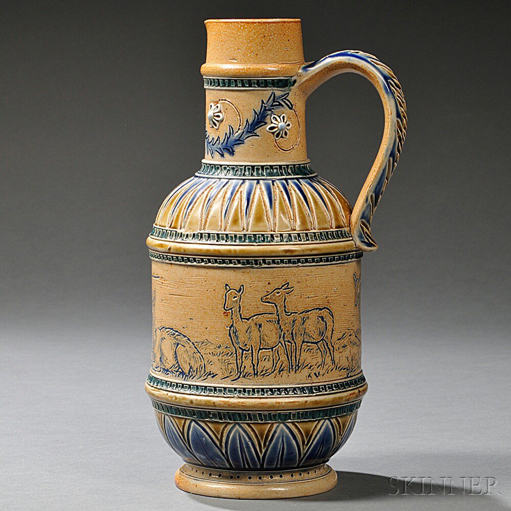 Appraisal: Doulton Lambeth Florence Barlow Decorated Stoneware Pitcher England buff ground