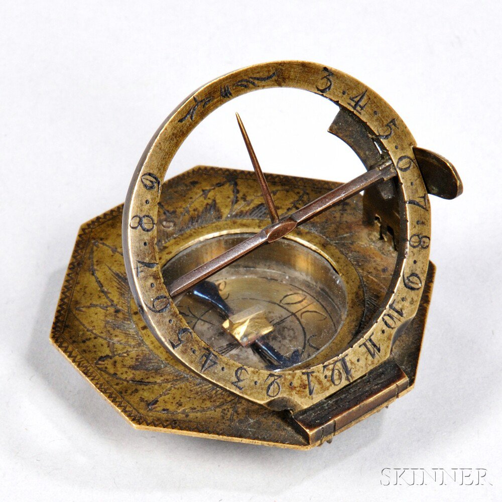 Appraisal: Johann Schrettegger Universal Equinoctial Sundial Germany th century octagonal foliot