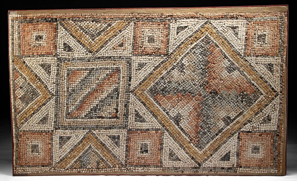 Appraisal: Huge Roman Imperial Stone Geometric Mosaic Roman the Levant Imperial