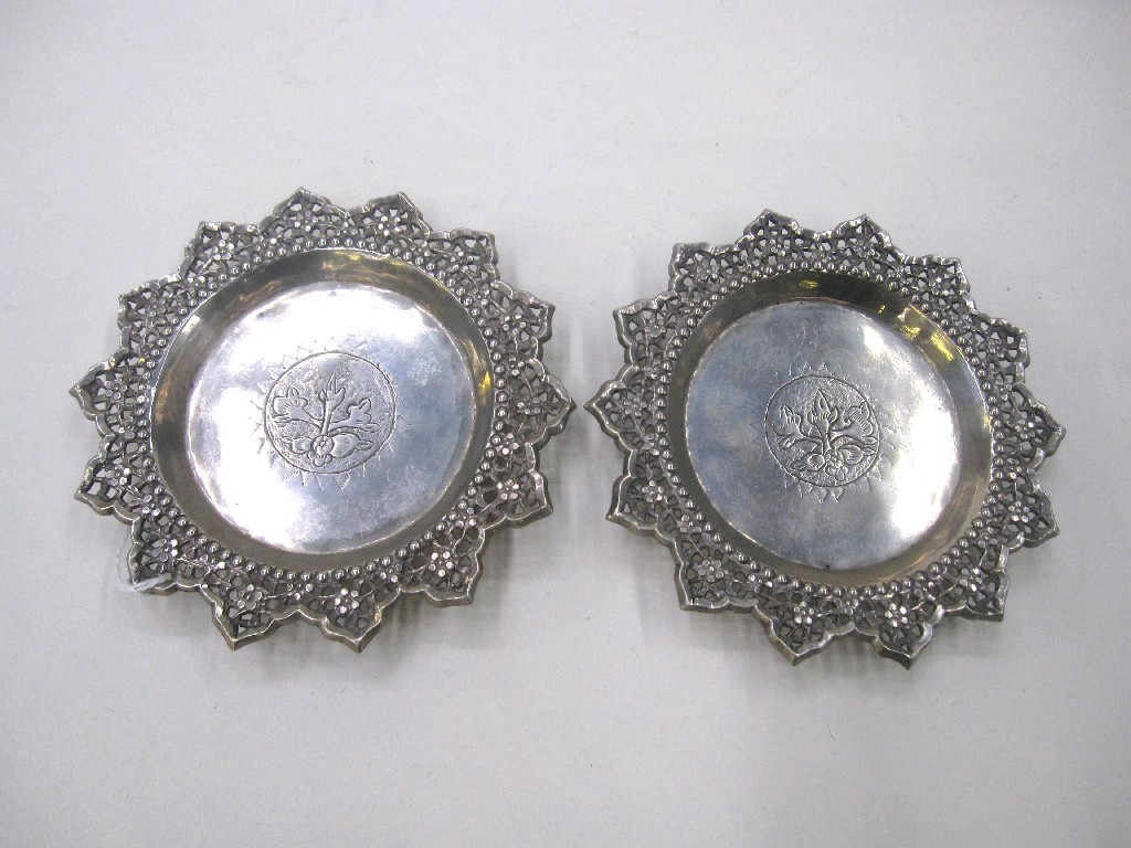 Appraisal: Pair of Oriental white metal dishes