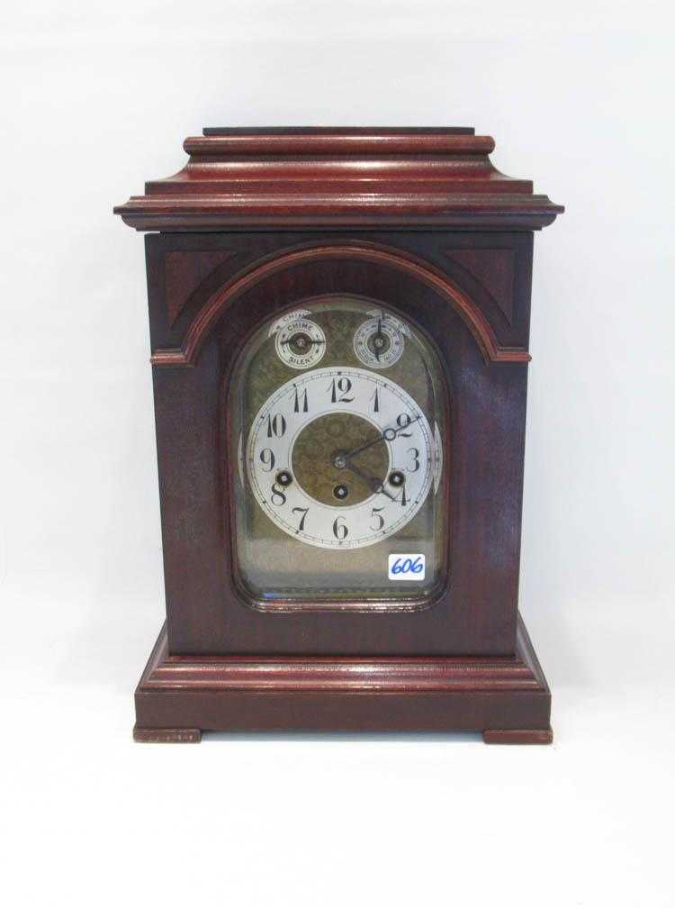 Appraisal: GERMAN MAHOGANY CASE BRACKET CLOCK Gebr Junghans Uhrenfabrik Black Forest