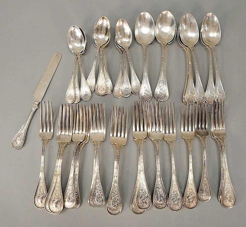 Appraisal: Starr Marcus sterling silver flatware Audubon pattern forty-four total pieces