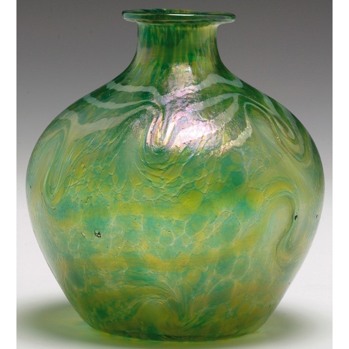 Appraisal: Good Loetz vase broad form in green mottled glass with