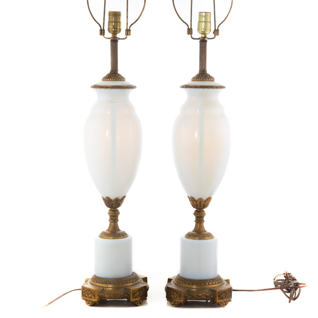 Appraisal: Pair French table lamps gilt-bronze mounted opaline clam broth glass