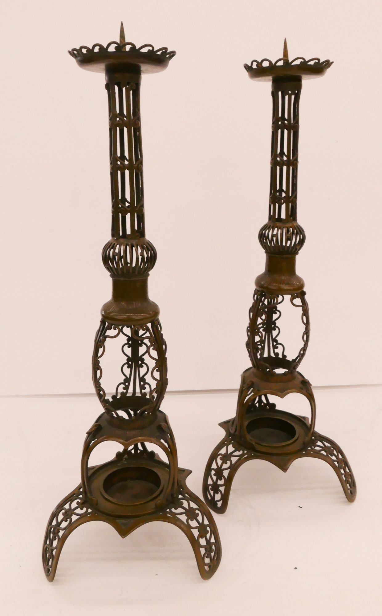 Appraisal: Pair Meiji Wire Decorated Pricket Candle Stands- ''