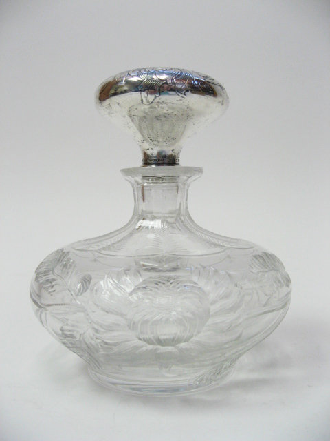 Appraisal: A Signed Hawkes Gravic Glass Perfume Bottle with a chrysanthemum