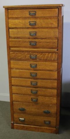 Appraisal: Oak Many Drawer Music or Print Cabinet From a Long