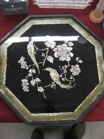 Appraisal: Deco Wooden Tray reverse glass foilart bird floral ''