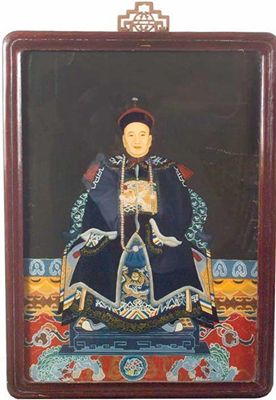 Appraisal: A pair of reverse glass paintings of a Chinese Emperor