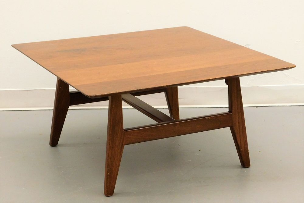 Appraisal: Jens Risom Square Walnut Wood Coffee Table Denmark th Century