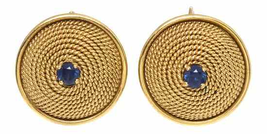 Appraisal: A Pair of Karat Yellow Gold and Sapphire Rope Texture