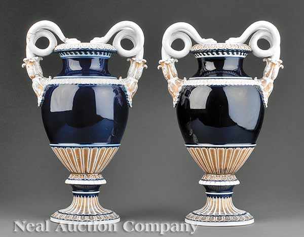 Appraisal: A Pair of Continental Cobalt Blue Glazed and Gilt-Decorated Porcelain