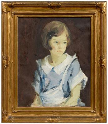 Appraisal: Early th century portrait young girl in blue and white