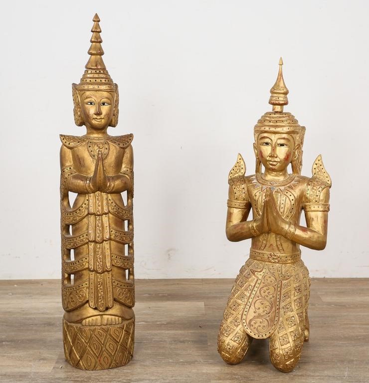 Appraisal: Thai gilt wood temple guardian statues th Century One in