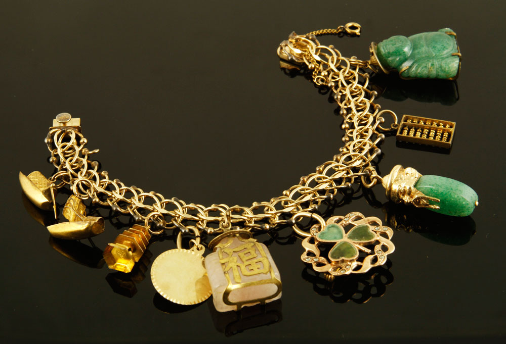 Appraisal: - Charm Bracelet with Chinese Jade Charm bracelet with Chinese