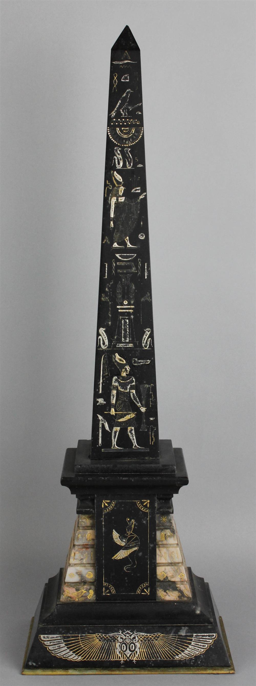 Appraisal: FRENCH EGYPTIAN REVIVAL BLACK AND MOTTLED MARBLE OBELISK late th