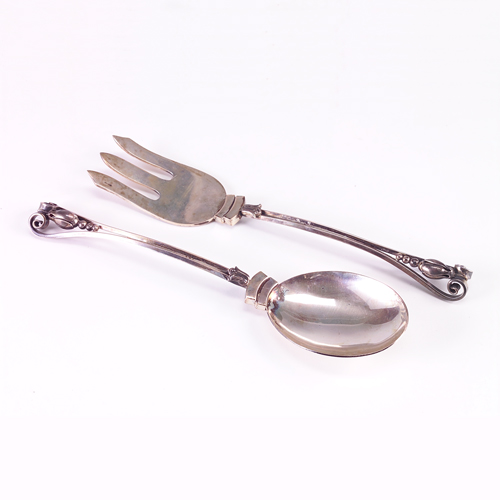 Appraisal: Georg Jensen serving set spoon and fork in Bud pattern