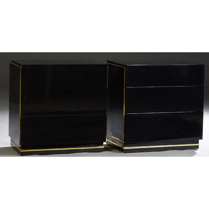 Appraisal: Pair of Black Lacquer Two Drawer Nightstands th c by