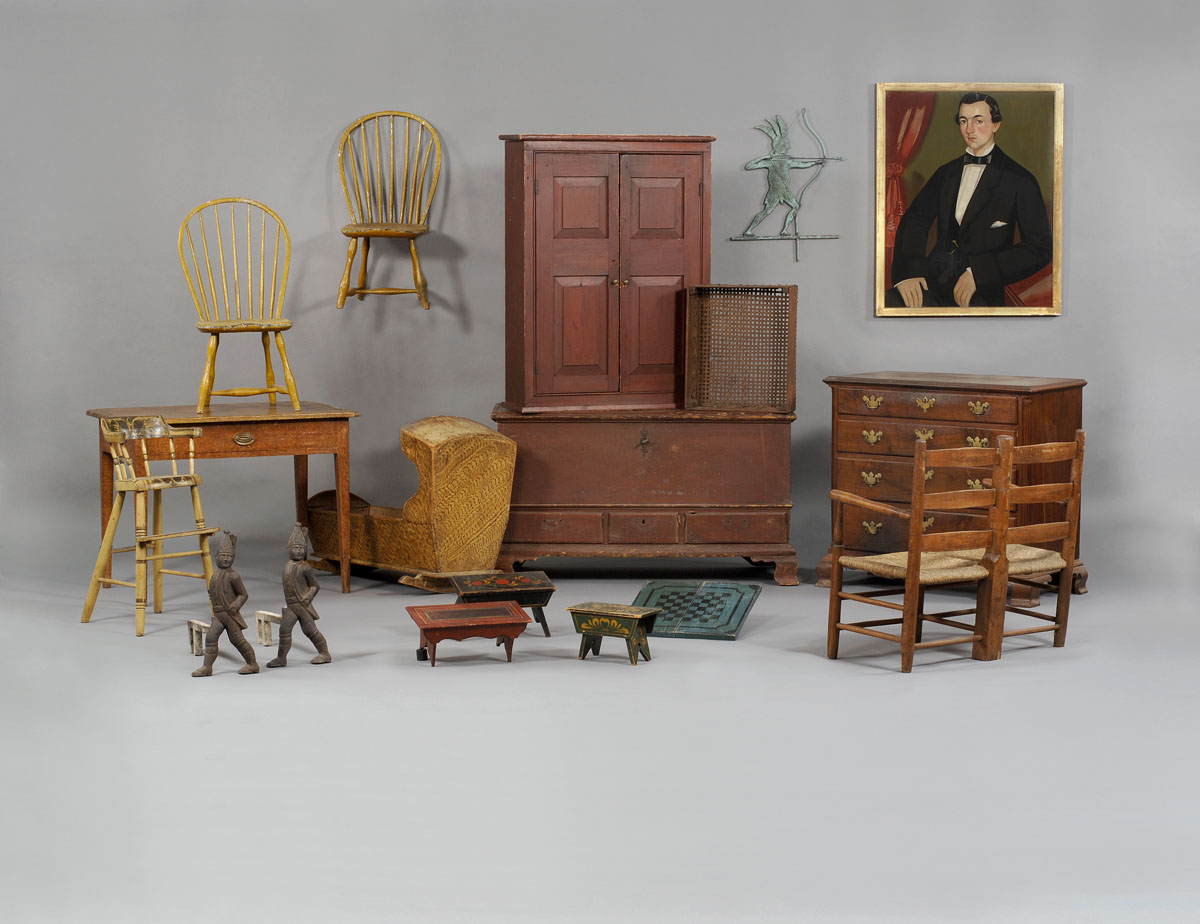 Appraisal: AMERICAN FOLK PORTRAIT OF YOUNG MAN SEATED BESIDE DROP-LEAF TABLE