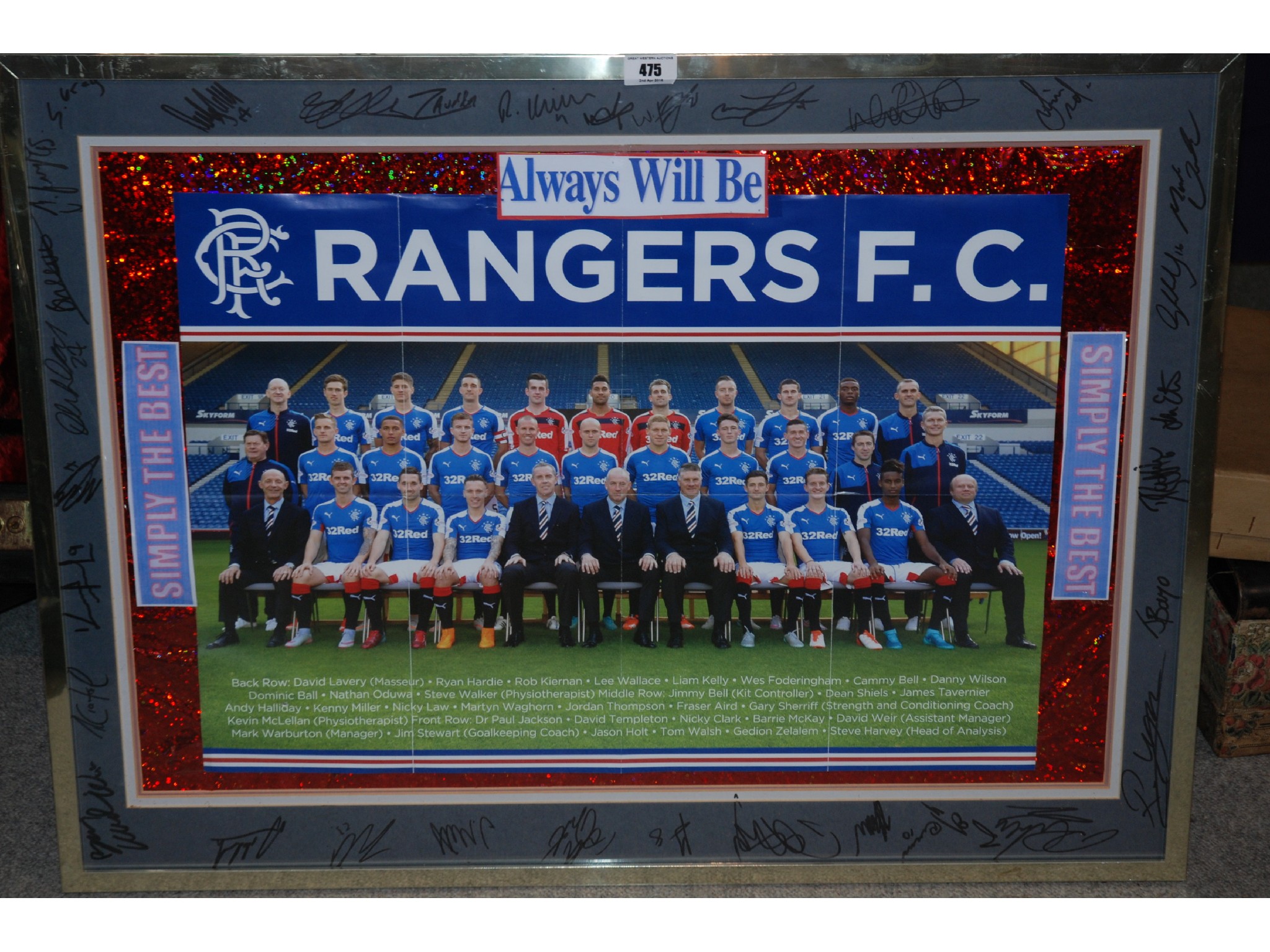 Appraisal: A Rangers poster the mount bearing numerous player autographs framed