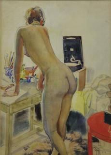 Appraisal: ROJANKOVSKY Fedor Watercolor Standing Nude i Studio Paris Signed lower