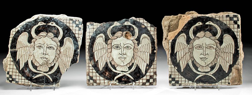 Appraisal: Three th C European Ceramic Tiles w Medusa Western Europe