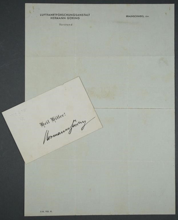 Appraisal: Original letterhead from Hermann Goring's Luftfahrtforschungsanstalt a secret German facility