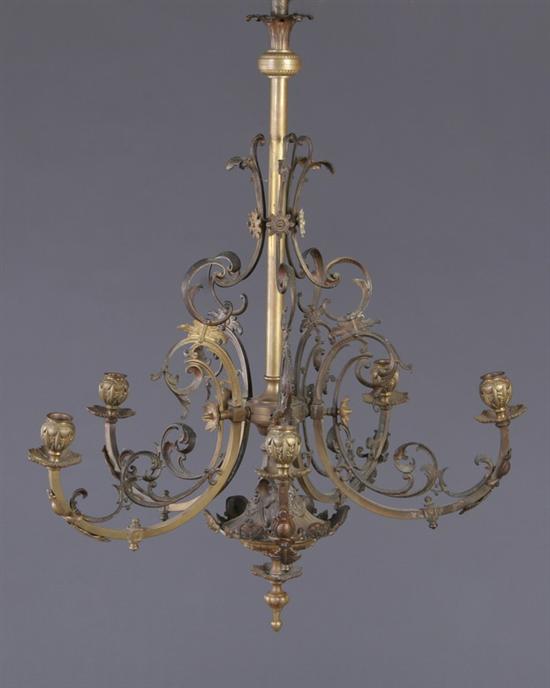 Appraisal: FRENCH BRASS AND BRONZE GAS LIGHT mid-to-late th century Scrolling-