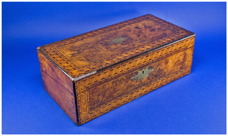 Appraisal: Victorian Bur-Walnut Writing Box Veneered with Geometric Parquetry Work to