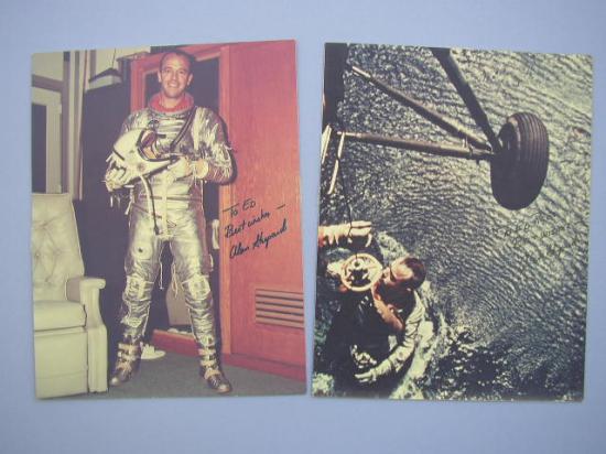 Appraisal: Alan Shepard Two autographed aluminum sheets with color images one