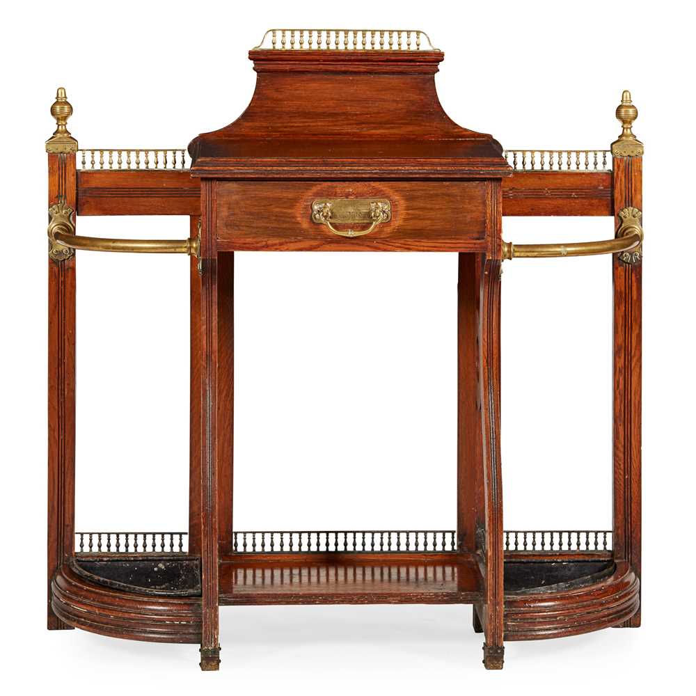 Appraisal: JAMES SHOOLBRED OAK AND BRASS HALL STAND LATE TH CENTURY