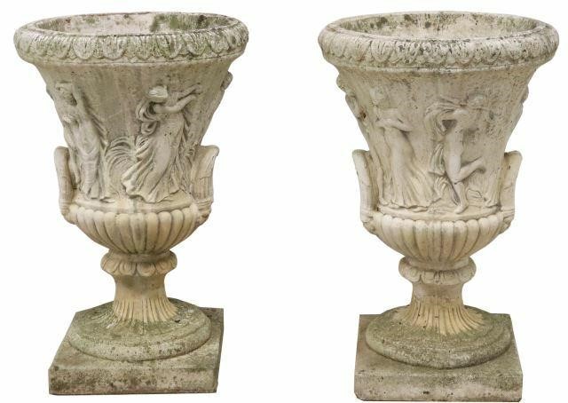 Appraisal: pair Cast stone garden statuary planters in the form of